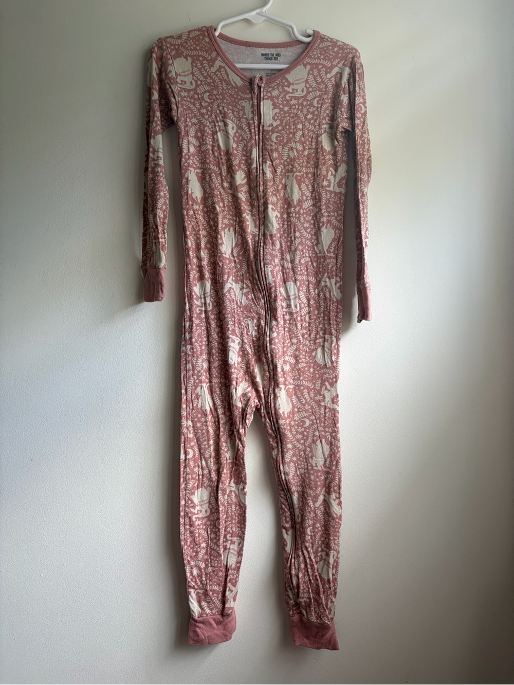 Kids Long Sleeve One-Piece Pajama - Dusty Rose with Cream Print
